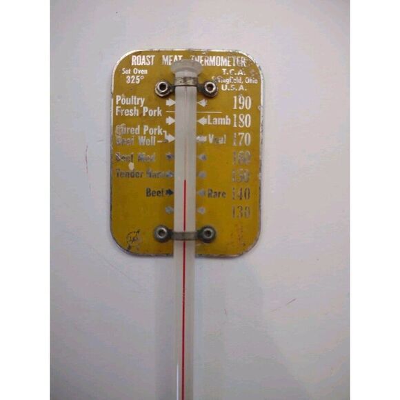 Vintage TCA Roast Meat Thermometer Yellow Aluminum and Glass - Picture 6 of 11